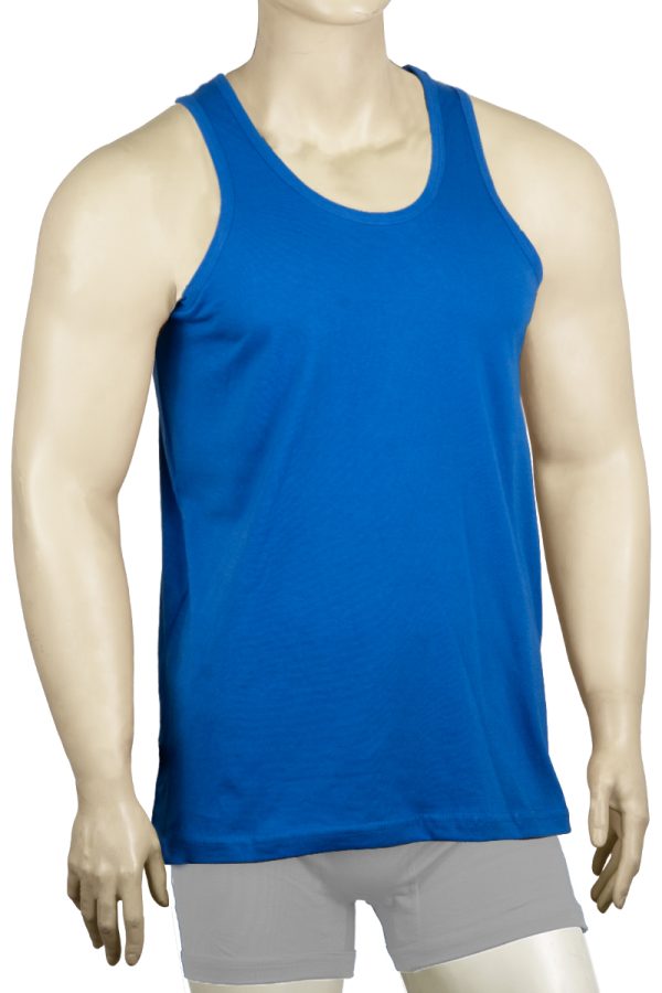 Men's Blue Shawl crew neck sleeveless shirt