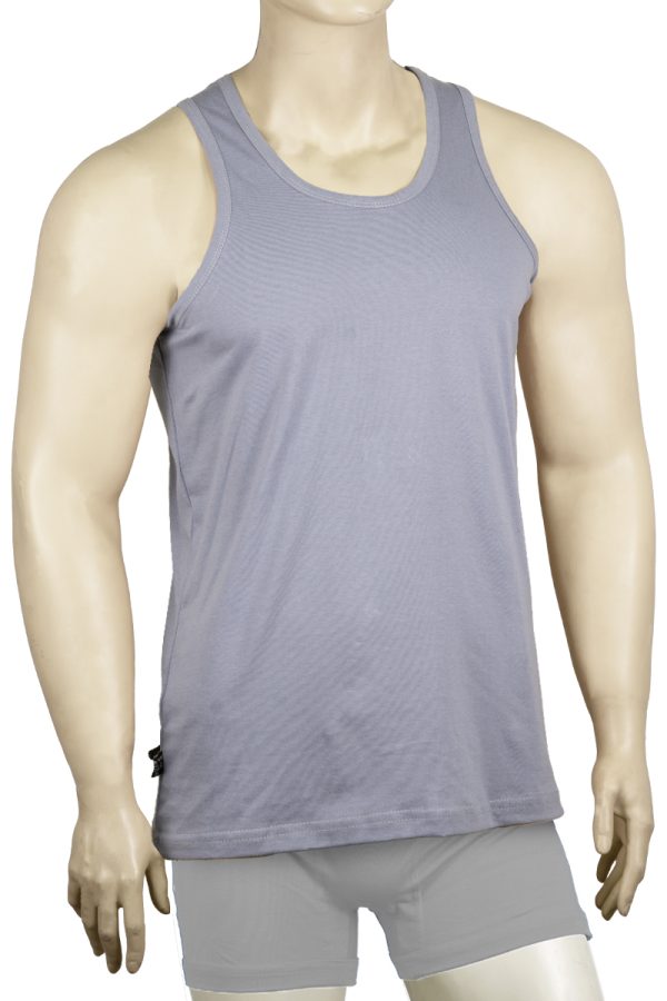 Men's gray crew neck sleeveless shirt